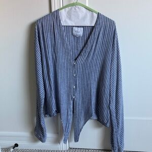 Rail’s Junior Women's Striped Blue Button Top with waist tie (Size Large)
